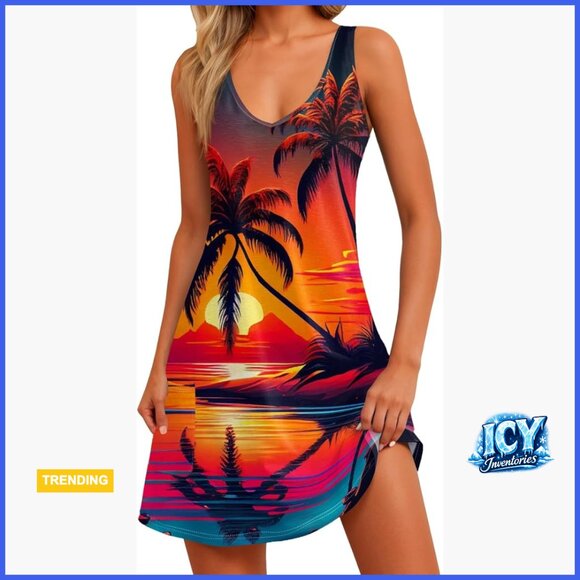 Dresses & Skirts - V-Neck Sleeveless Midi Sundress with Pockets, Casual Boho Beach Dress